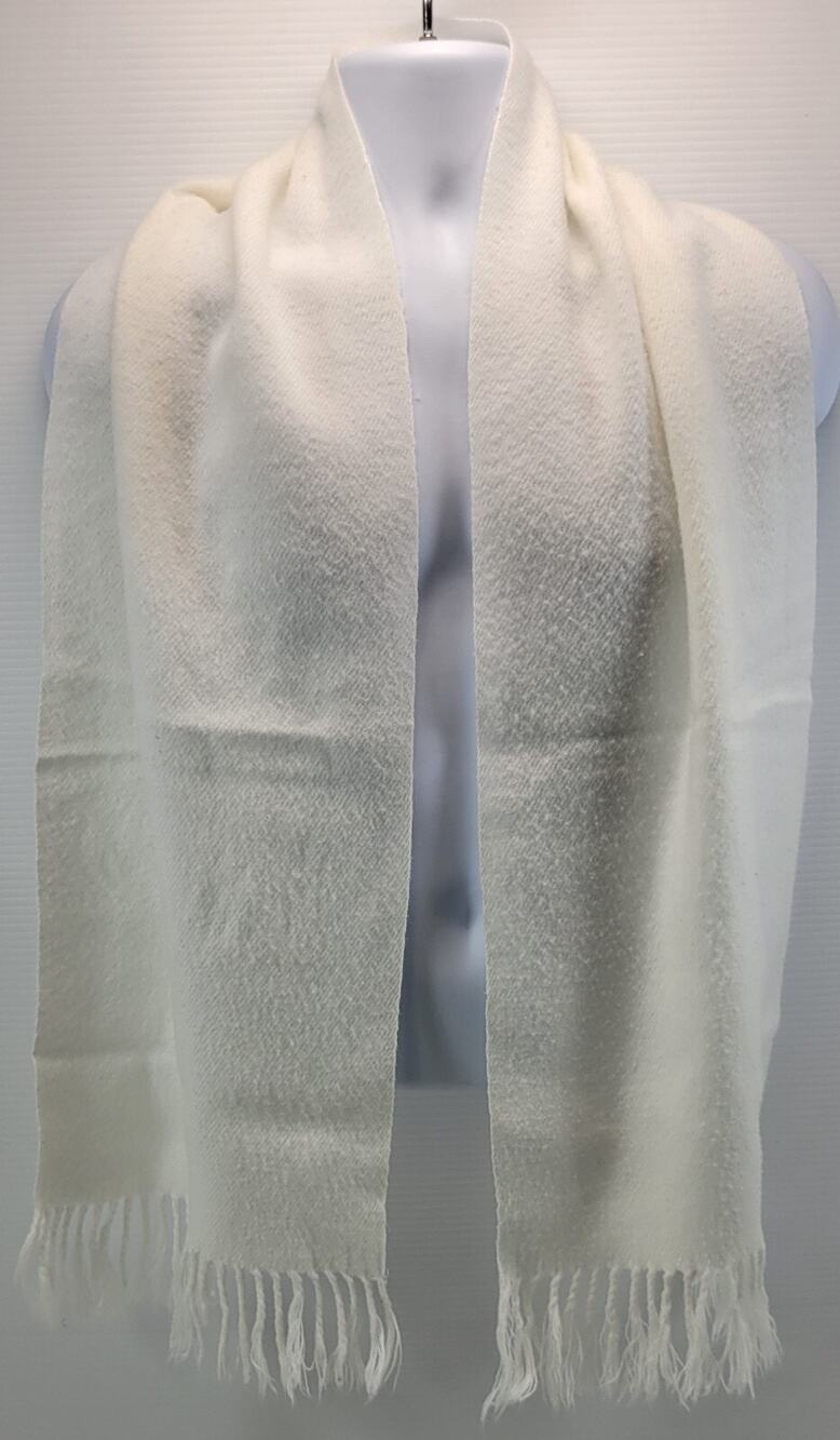 A1) Women White Fringed Tassel Knit Ribbed Winter Scarf Wrap